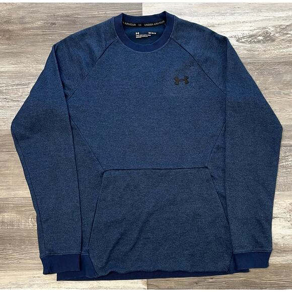 Under Armour Sweatshirt Heather Blue‎ Mens M Fitted Doubleknit Crewneck Pullover - Picture 1 of 7